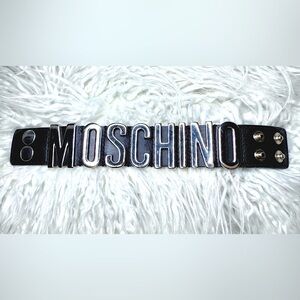 MOSCHINO Chunky Metal & Leather Snap Cuff Bracelet